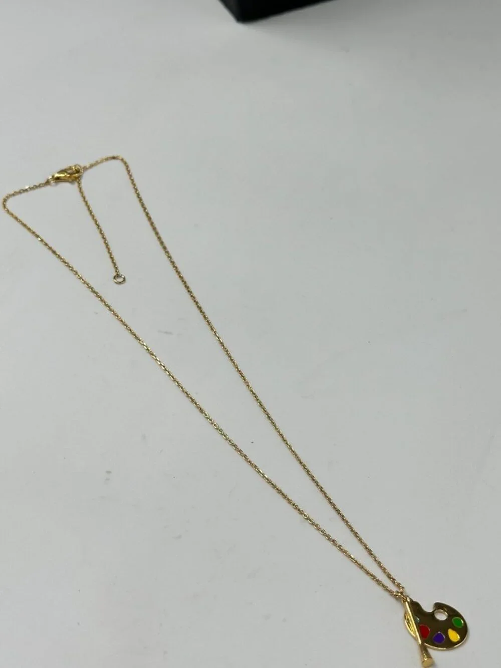 Sterling Silver Paint Palette Brush Pendant Necklace Gold Finish Chain Link